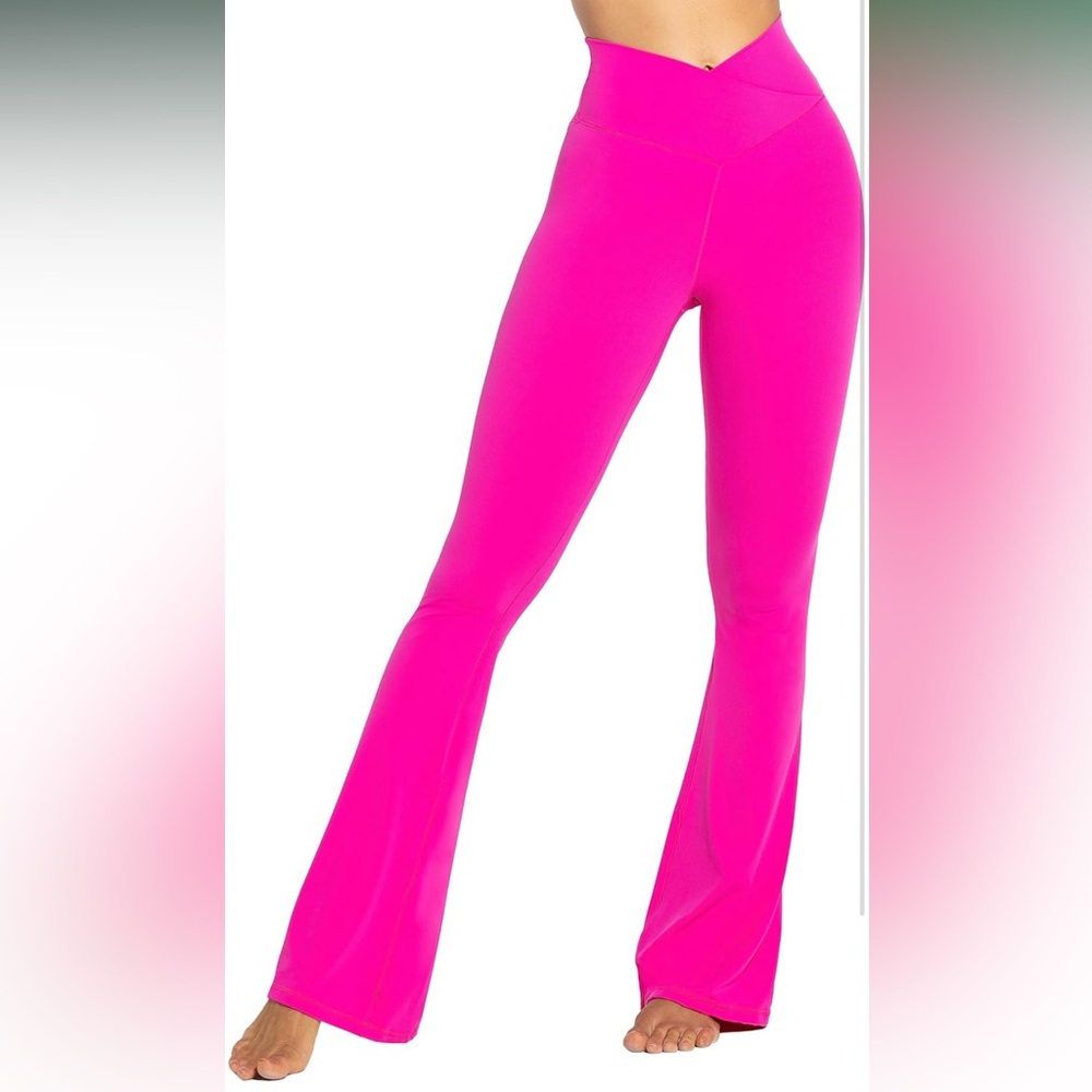 Vibrant Pink large Women's Flare Leggings (0212)